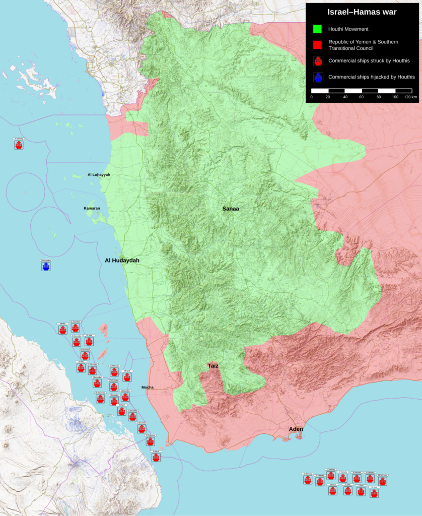Map of the Bab el-Mandeb Strait between Yemen and the Horn of Africa